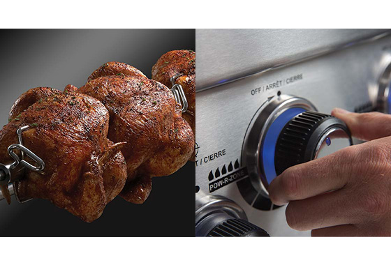 Zoom sur les boutons éclairés et la Rotisserie