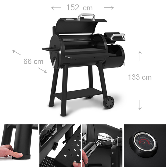 Caractéristiques techniques du barbecue à charbon Broil King Smoke Offset 500