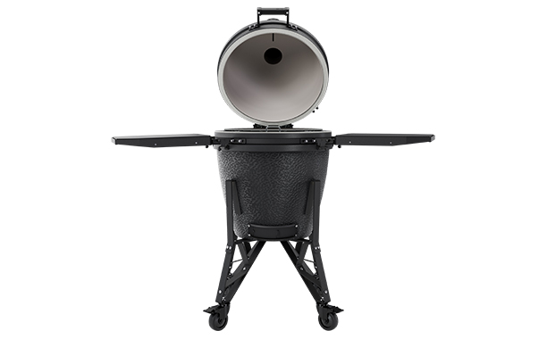 Barbecue kamado Core Large Graphite sur chariot BSTRD avec tablettes dépliées