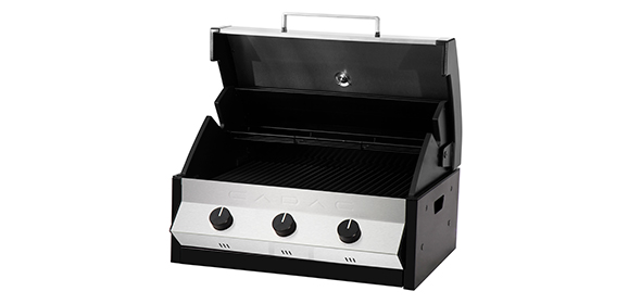 barbecue gaz encastrable 3 bruleurs Meridian Cadac couvercle ouvert