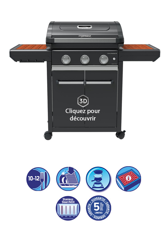 Caractéristiques Barbecue Gaz Campingaz Premium 3W + Plancha intégrée