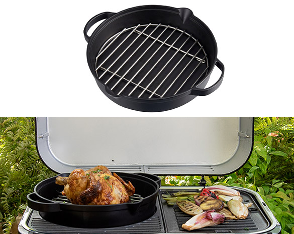 Plat en fonte installé sur la grille Culinary Modular par Campingaz