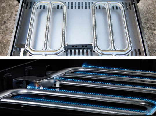 Zoom sur les brûleurs inox Blue Flame de la plancha Master EX