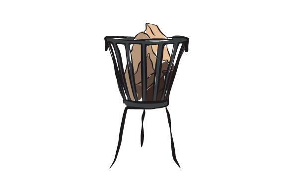 Dessin d'un brasero panier avec bûches