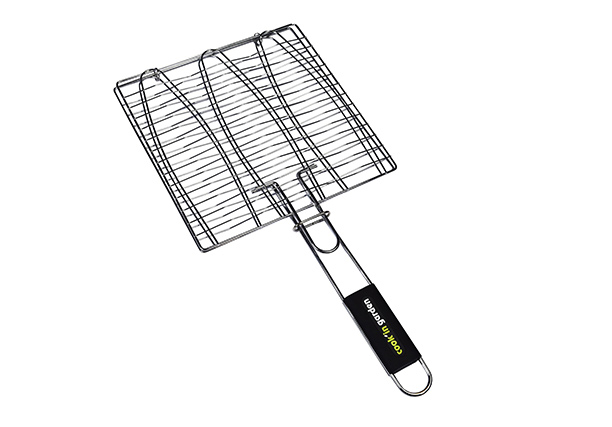 Grille barbecue pour poisson L 28 x P 28 cm acier chromé Cook'in Garden avec poignée soft-touch