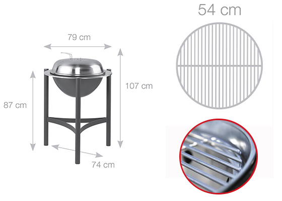 Dimensions Grille Barbecue charbon sphérique 1800 Dancook