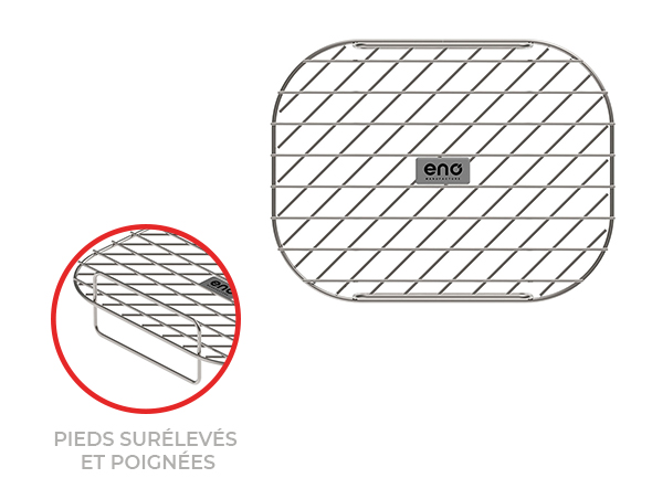 Grille de repos et cuisson pour plancha avec pieds surélevés et poignées ENO