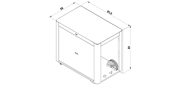 Schéma et dimensions du chariot Achille ENO avec 2 rideaux