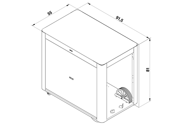 Schéma et dimensions du chariot Achille inox marin ENO avec rideaux