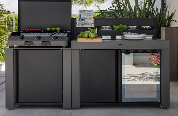 Chariot Plancha ENO Felix Acier avec réfrigérateur encastré