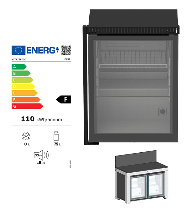 Classe énergétique et différents visuels du frigo 75 l encastrable sur modulo Félix ENO