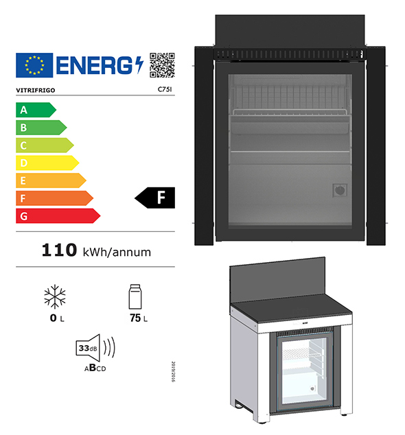 Classe énergétique et caratéristiques du frigo 75 l encastrable pour modulo ENO standard, plancha et Master