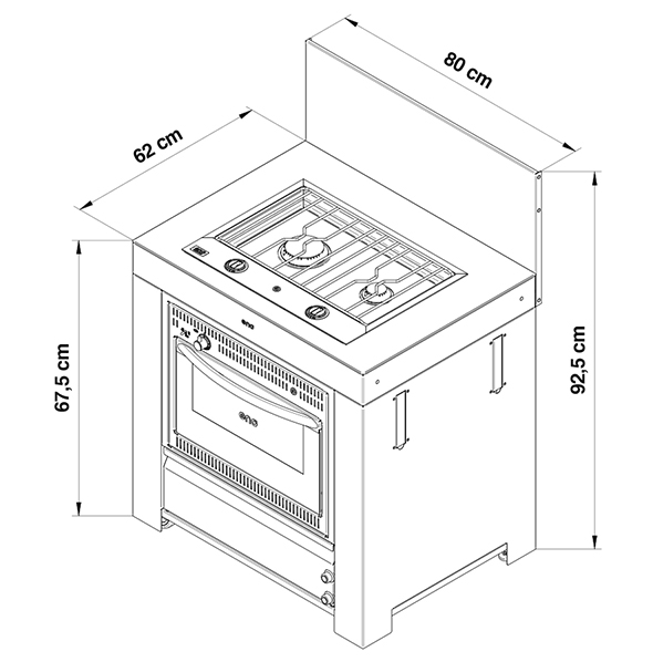 Caractéristiques et dimensions du Modulo four et plaque de cuisson ENO