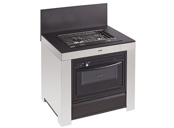 Modulo Four et plaque de cuisson avec haute crédence acier et inox marin ENO