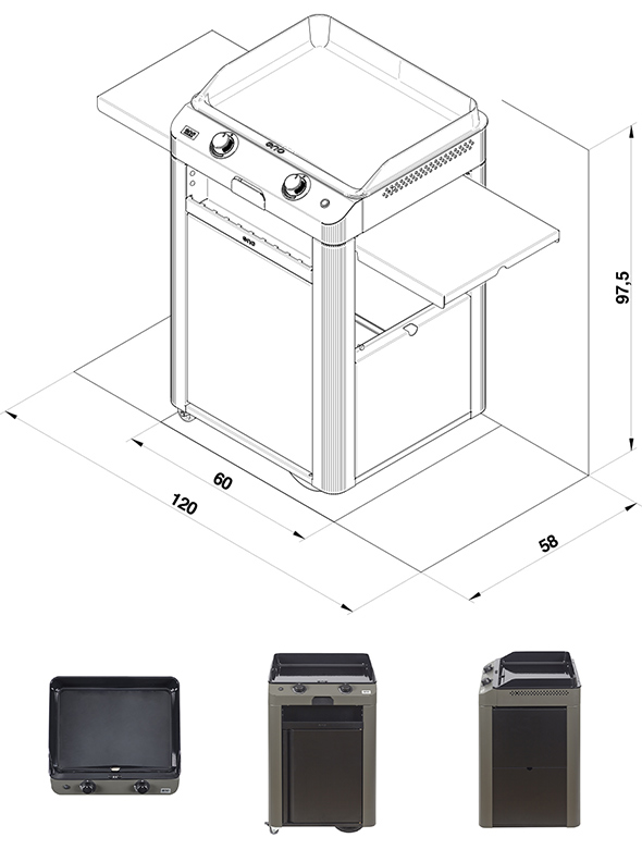 Schéma et dimensions du combo Fusion 60 avec porte ENO