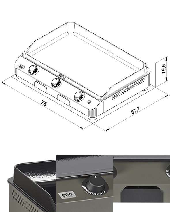 Caractéristiques, dimensions et schéma de la plancha Fusion 75 gris cargo ENO