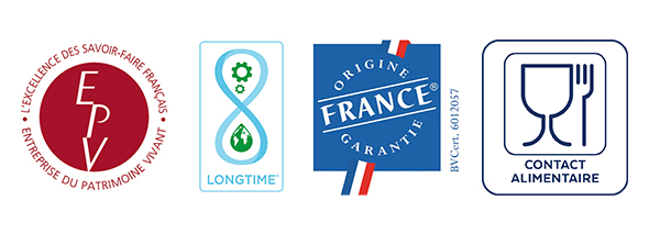 Logo EPV, Origine France Garantie, Longtime, Contact Alimentaire de la plancha ENO