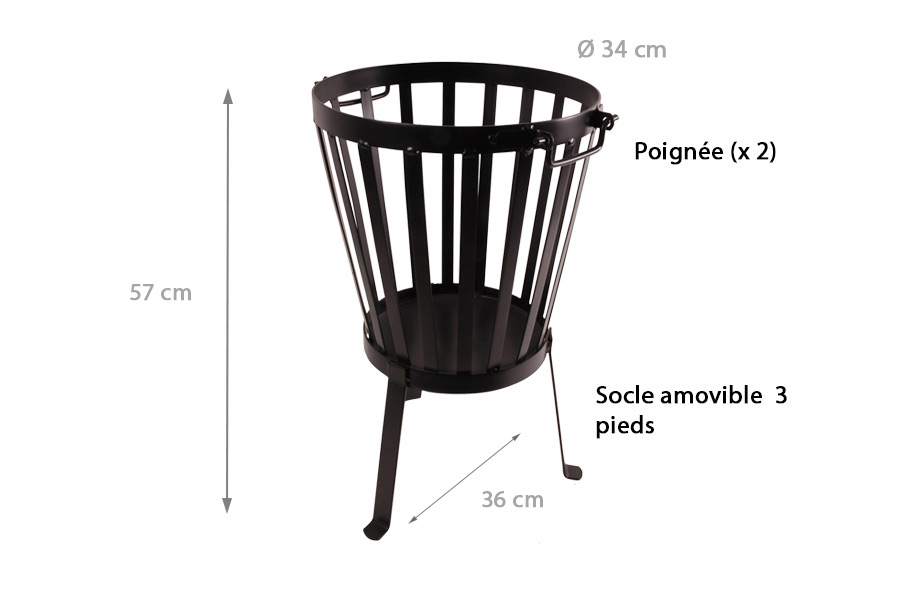 Caractéristiques et dimensions du brasero Tulipe en acier Esschert