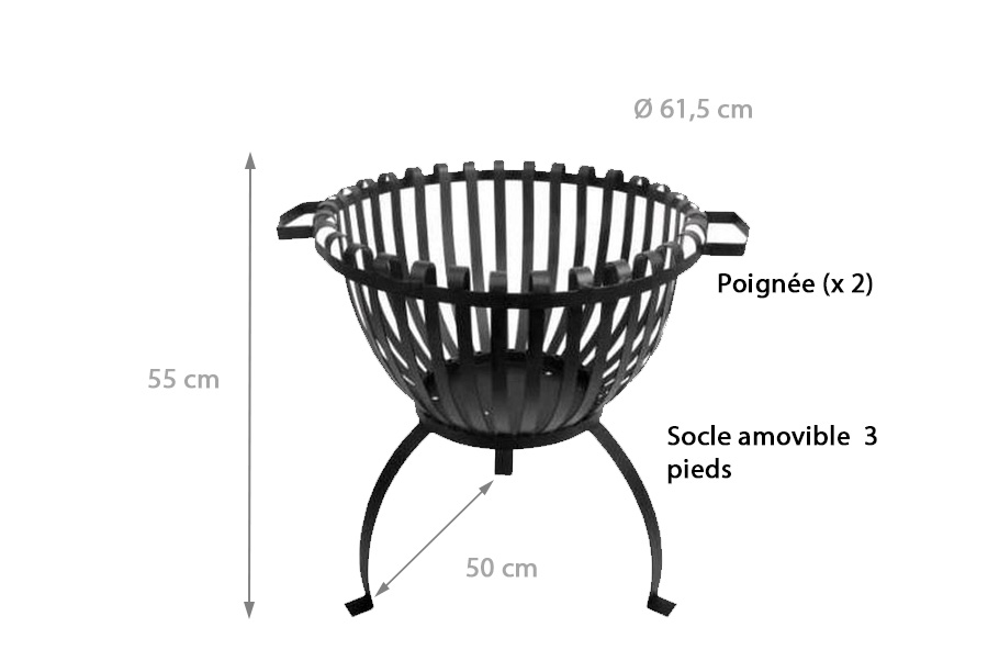 Caractéristiques et dimensions du brasero Tulipe en acier noir