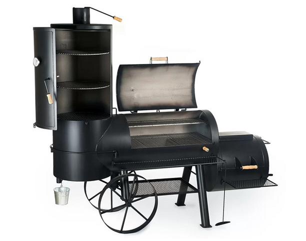 Barbecue locomotive Chuckwagon 16 Joe Smoker avec couvercles ouverts