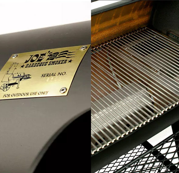 Zoom sur la tôle d'acier et les grilles en inox du Smoker Classic 16 Joe's Barbecue