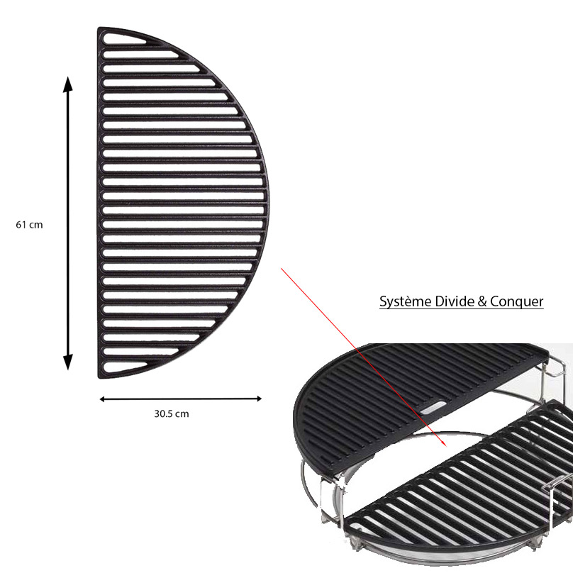 Demi grille en fonte pour Barbecue Big Joe Systeme Divide and Conquer