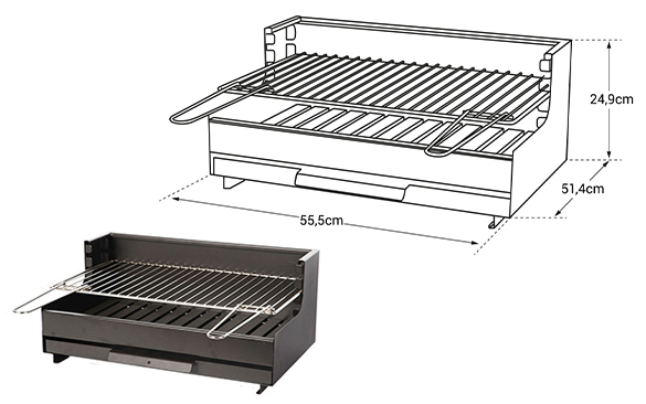 Dimensions barebcue encastrable Vulcain 54 x 32 cm