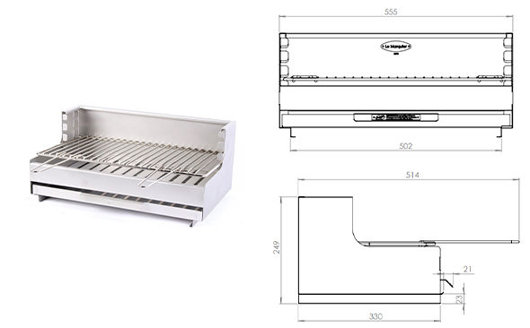 Dimensions barebcue encastrable Vulcain Inox 54 x 32 cm