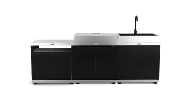 Cuisine extérieure noire en ligne 3 modules DUO Le Marquier de face