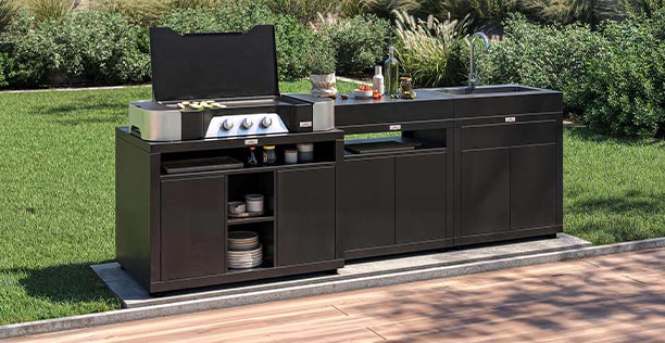 Meuble de cuisson XL Le Marquier noir avec plan de travail 110 x 70 cm