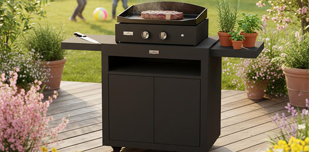 Plancha gaz sur desserte Pure 260 Le Marquier sur une terrasse