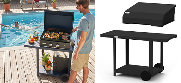 Zoom sur le capot et le couvercle de la plancha Pure Edition Grill 260 noire Le Marquier