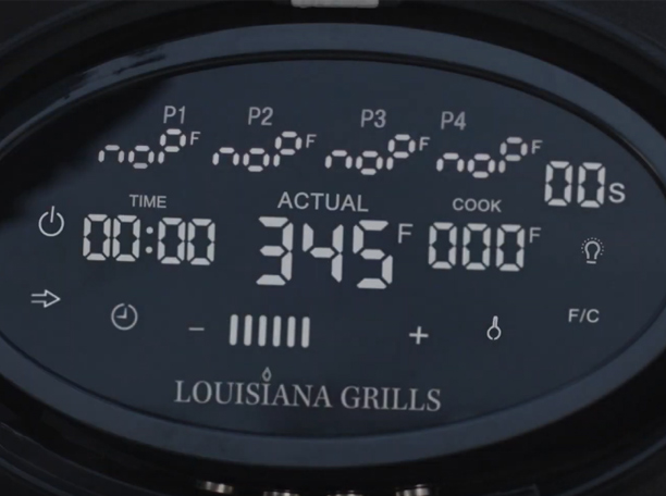 Ecran de contrôle de la température du barbecue pellets Founders Premier 800 Louisiana Grills