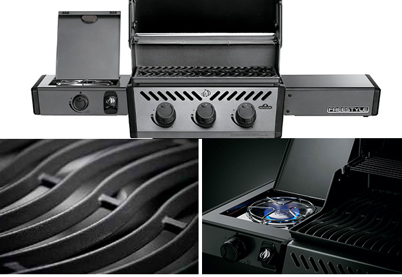 Surface de cuisson du barbecue avec grilles principales WAVE et un rechaud latéral