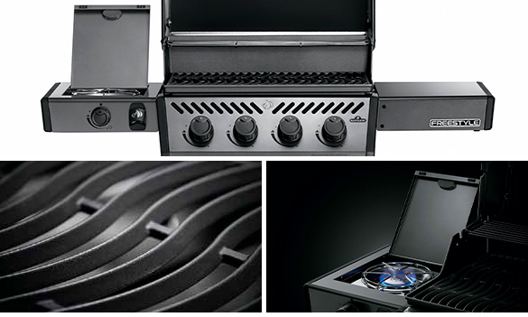 Zoom sur le réchaud latérale et la grille wave du barbecue