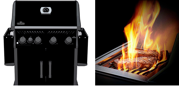 Baebecue Rogue XT 525 noir tablettes repliées et zoom sur le Sizzle Zone