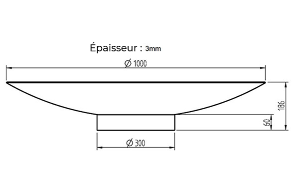 Schéma et dimensions du brasero corten rond 100 cm Nordic Flame