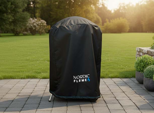 Housse 57 cm Nordic Flame sur barbecue en terrasse
