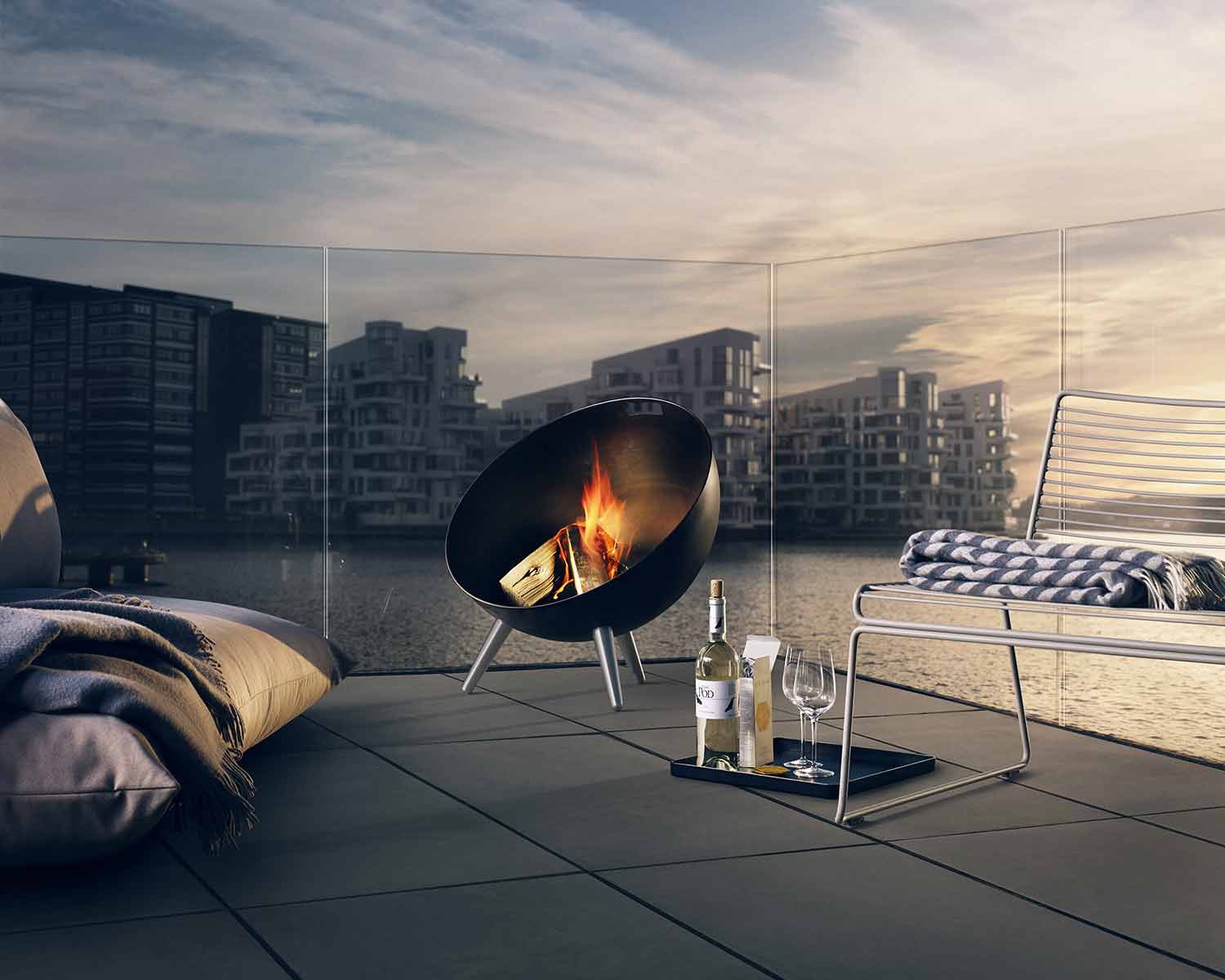 brasero fire globe acier
