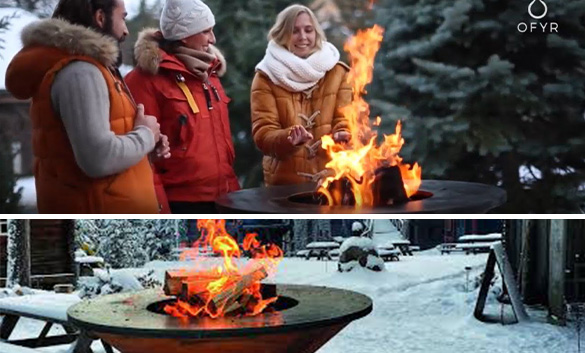 Brasero Ofyr Corten 100 utilisé en plein hiver sous la neige et le froid