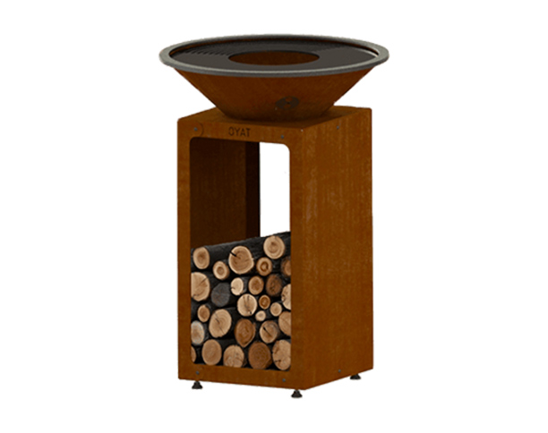 B.B.O 58 cm en corten avec rangement pour le bois Oyat