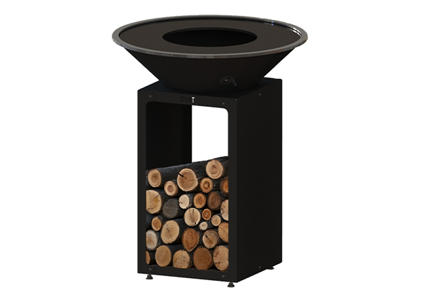 Brasero plancha B.B.O 78 noir Oyat et son socle garni de bûches