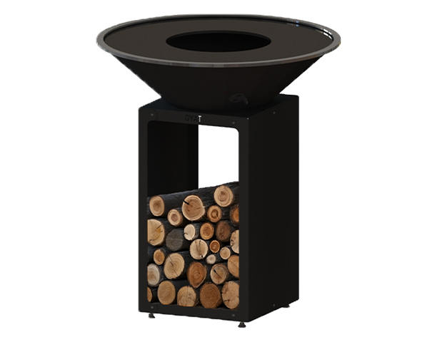 Socle range-bûches en acier thermolaqué noir du brasero B.B.O 88 Oyat