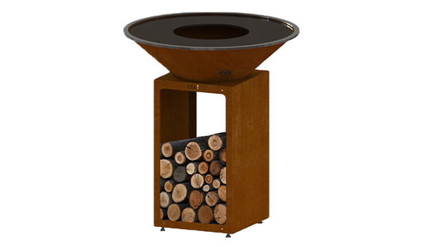 Brasero plancha B.B.O 88 en corten Oyat avec range buche