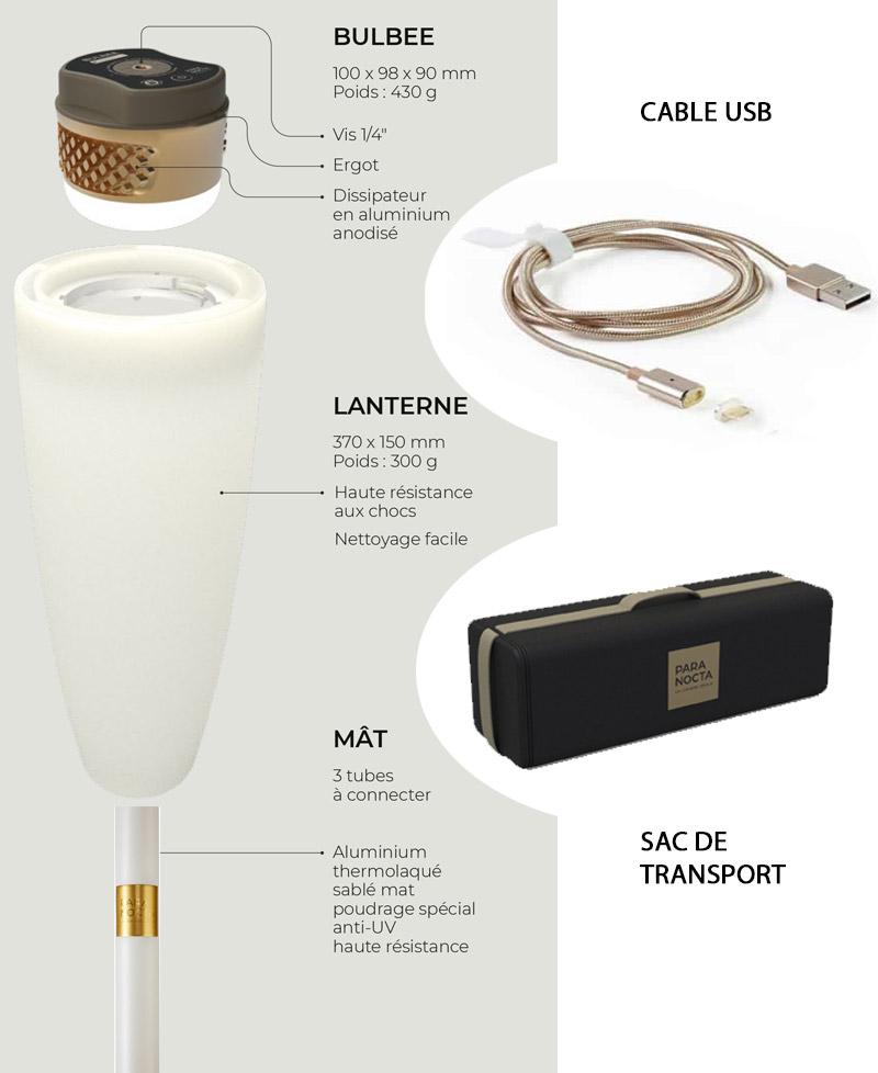 Détails et caractéristiques du Lampadaire LED sans fil Paranocta