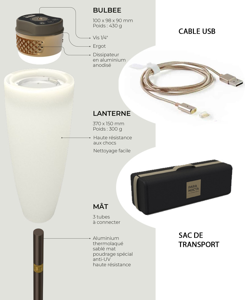 Détails et caractéristiques du Lampadaire LED sans fil Paranocta