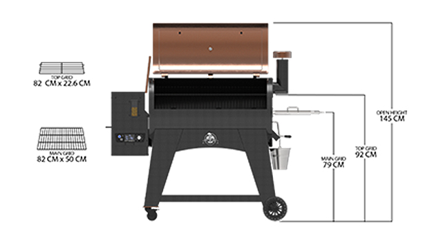 Dimensions du barbecue Austin XL Pit Boss avec couvercle ouvert