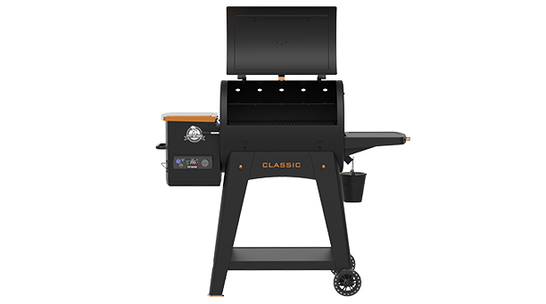 Barbecue à pellets Classic 700 édition Onyx avec couvercle ouvert