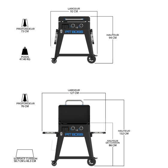 Dimensions et caractéristiques de la plancha Pit Boss