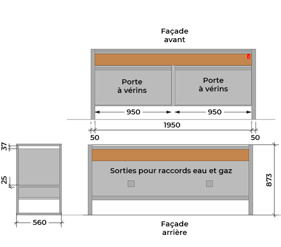 Caractéristiques et dimensions de la Cuisine Oasi 205C T1 d'extérieur - Planet